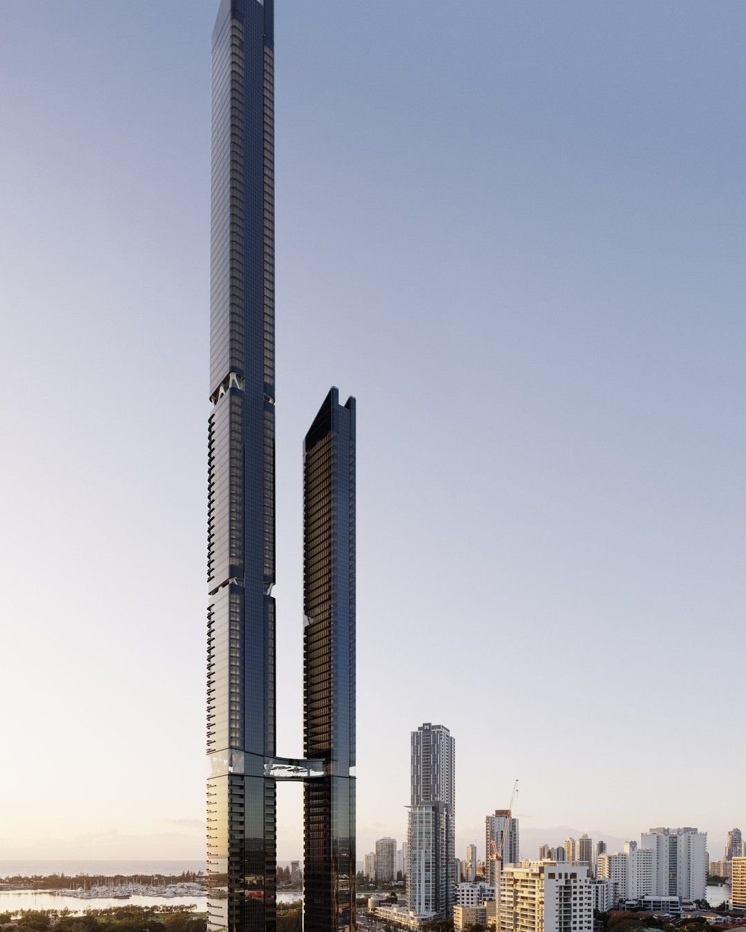 Artist&rsquo;s impression of the two One Park Lane towers joined by the Level 22 skybridge